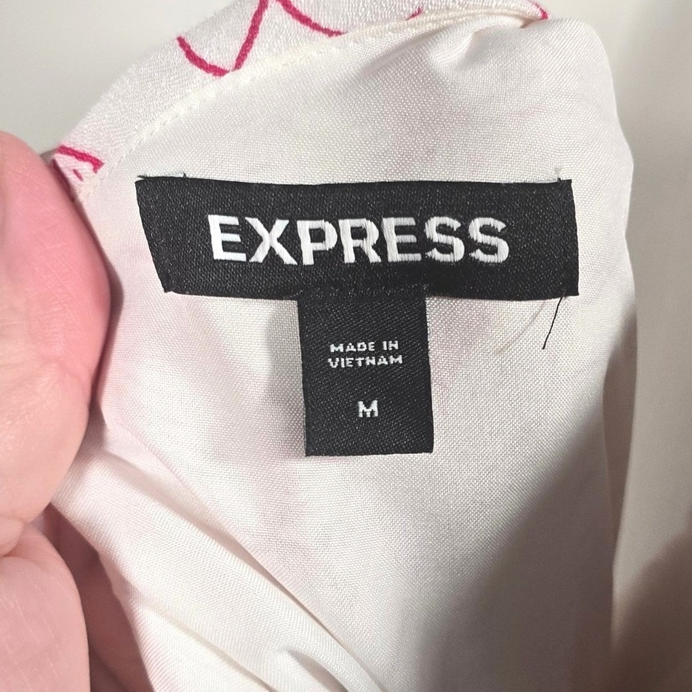 Express One Shoulder Midi Dress Womens Medium Pink White Tropical Floral Ruffle - Picture 7 of 9